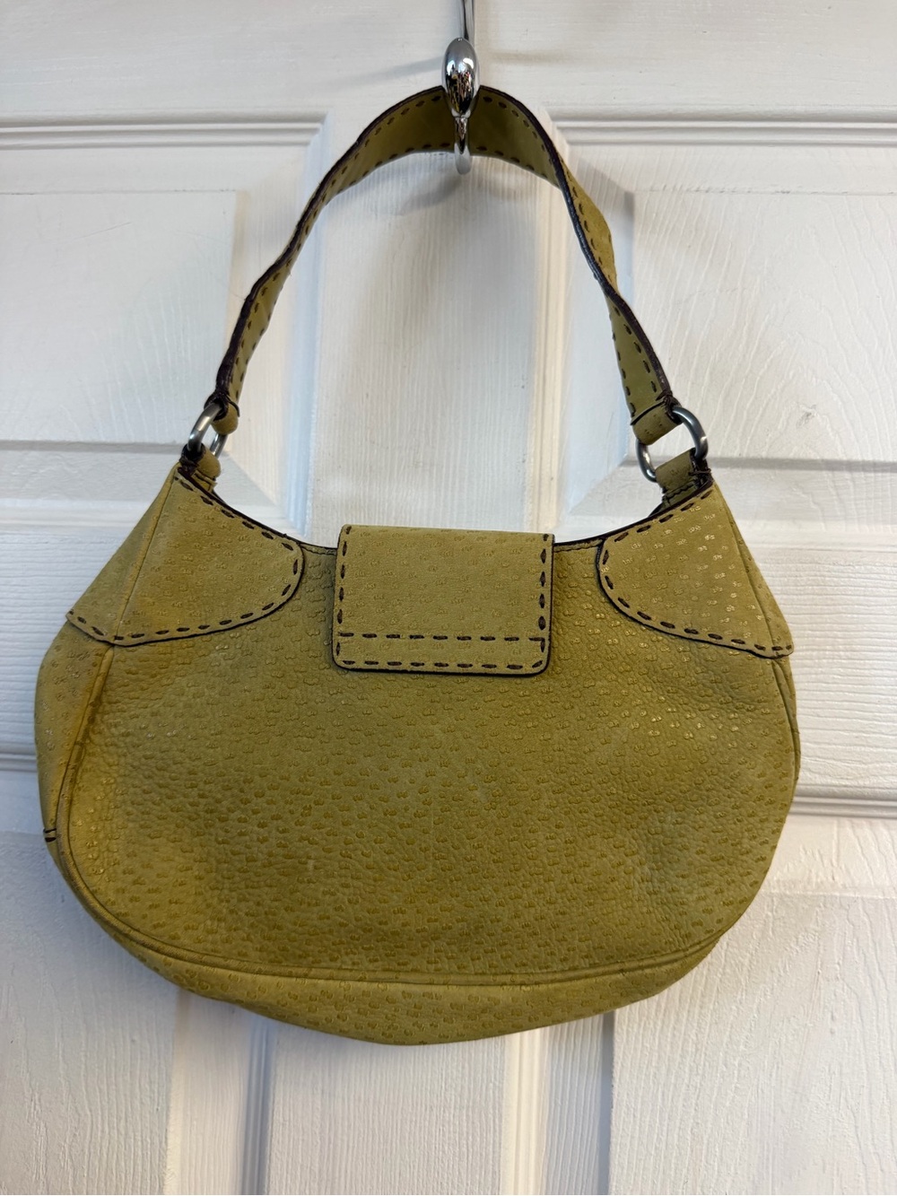 Prada Vintage Olive Green Textured Leather Shoulder Bag Y2K - Picture 2 of 12